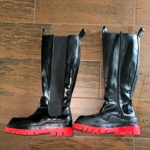 Faux Leather Women’s Black and Red Tall Boots Size 8.5